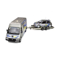 Rallye Set - Renault Master with Trailer and Renault Clio Maxi Nr.17 Rallye Tour de Corse 1995 model 1:18 OttO mobile OT289