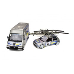 Rallye Set - Renault Master with Trailer and Renault Clio Maxi Nr.17 Rallye Tour de Corse 1995 model 1:18 OttO mobile OT289