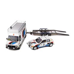 Rallye Set - Peugeot J5 with Trailer and Peugeot 205 T16 Nr.1 Winner Rally Monte Carlo 1985 model 1:18 OttO mobile OT328
